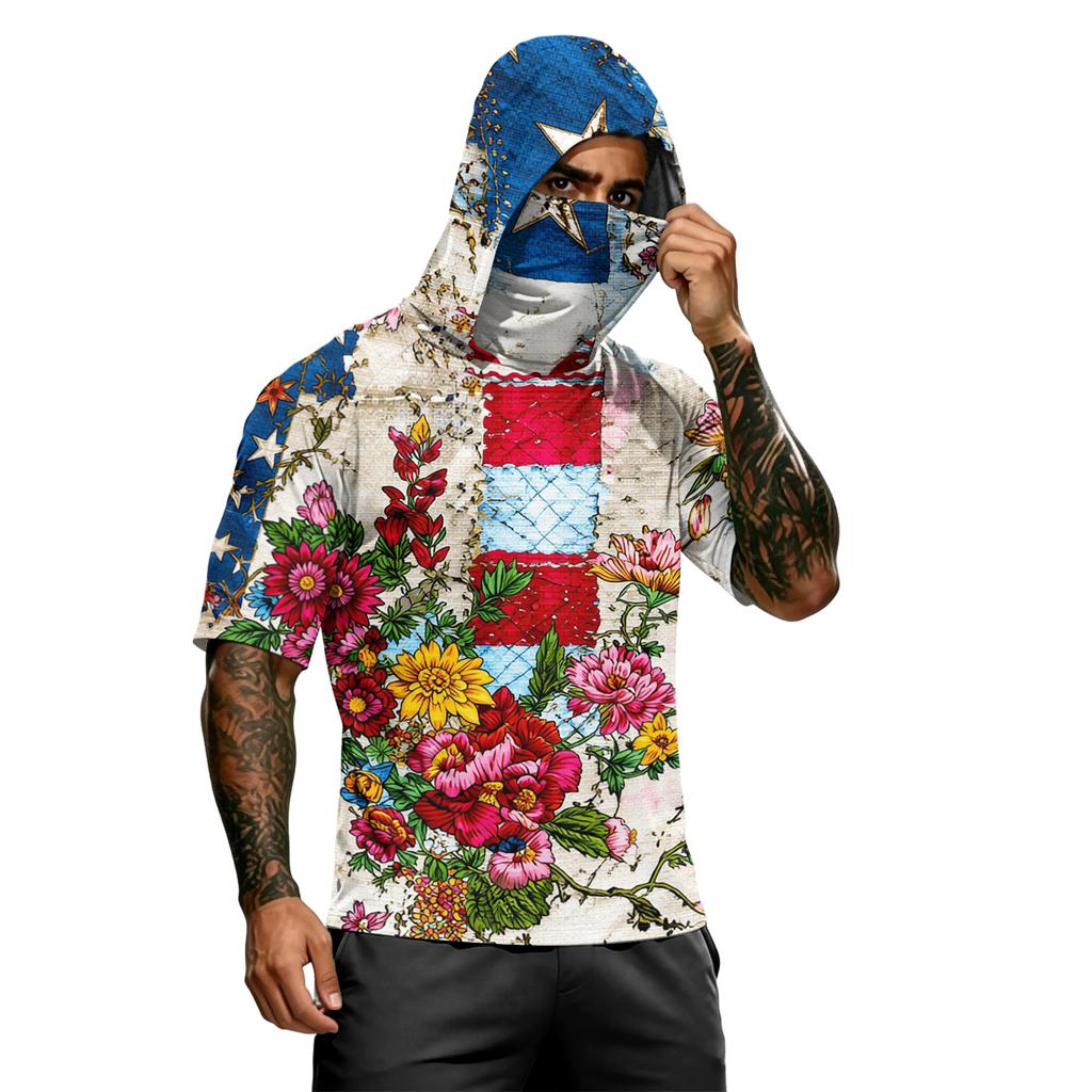 Herren Sommer Unabhängigkeitstag Colorblock Schnelltrocknendes Kurzarm-T-Shirt, UPF 0+ UV-Schutz Angeln & Sport Sonnenschutz-Hoodie
