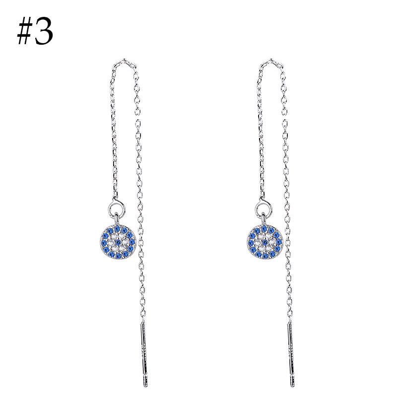 4 Styles Blue Crystals Devil 'S Eye Long Section Chain Geometric Circle Earrings 