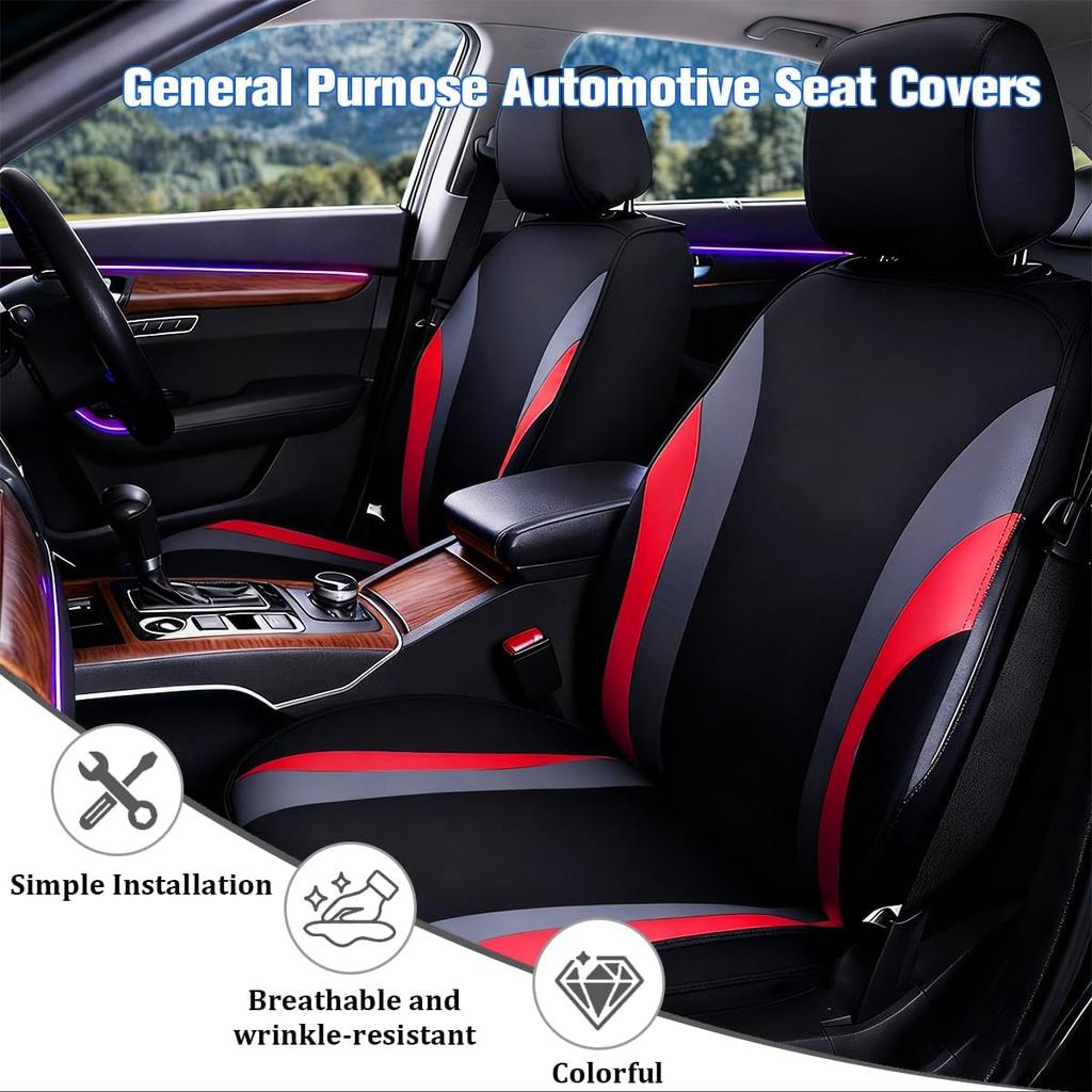 Car Front Seat Covers Only, Sports Breathable Mesh Vehicle Front Seat Protectors with Removable Headrest Covers, Auto Interior Protection