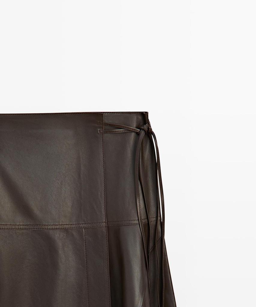 Masimodutti Napa Leather Bow Detail Midi Skirt