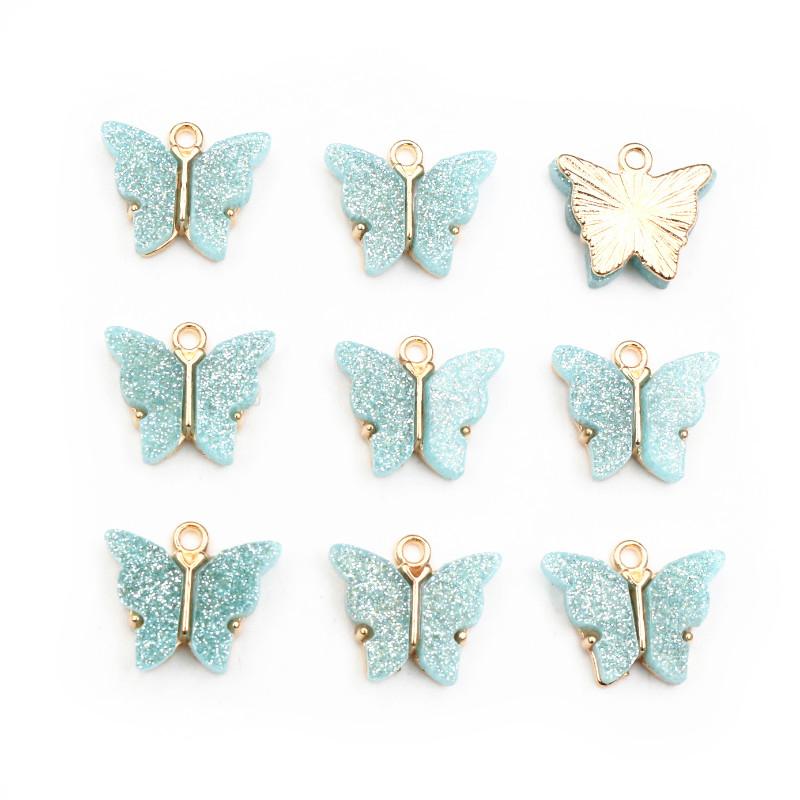 10pcs 14x16mm Acrylic Butterfly Charms Pendant Alloy Metal Back For Necklace Bracelet DIY Jewelry Making Accessories Findings