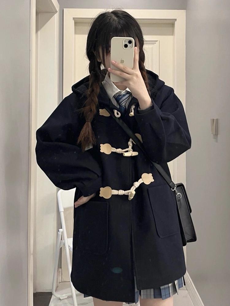 JK Uniform Women's Spring Petite Wool Coat with Toggle Closure - Cute British Style Hooded Jacket