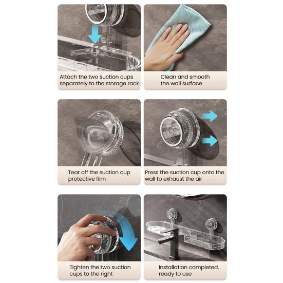 2Pcs Suction Cup Storage Holder Shower Shelf Strong Load-bearing Hollow Structure Design Bathroom Multi-Function Organizer