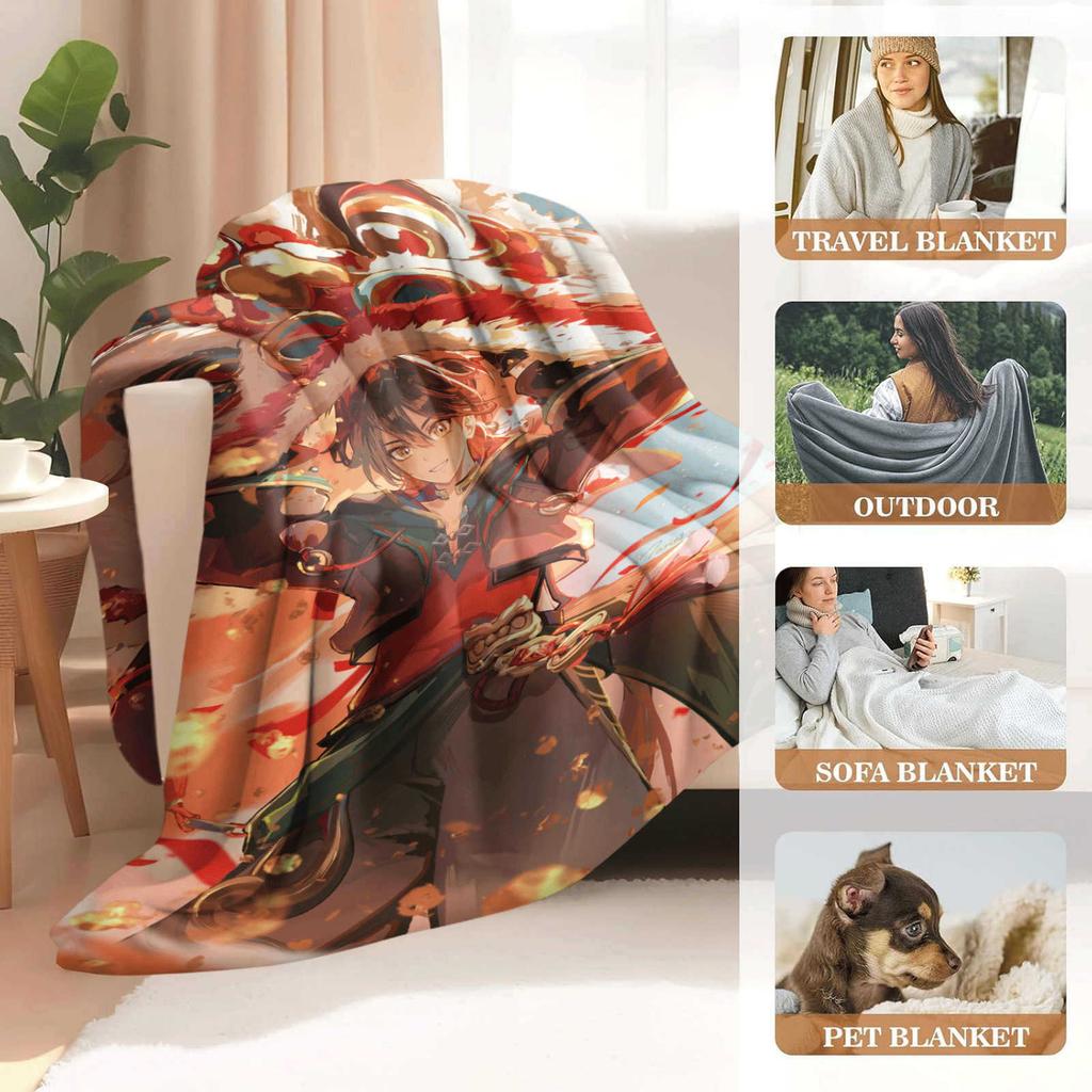 Game Genshin Impact Gaming Soft Flannel Blanket Cover Warmth Soft Anime Blanket Multifunctional Decor Home Universal Blankets