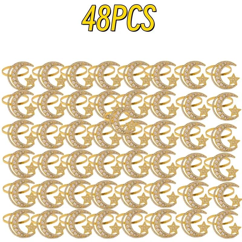 96PCS Creative Inlaid Diamond Stars and Moon Napkin Rings Western Restaurant Table Setting Hollow Rhinestone Napkin Buckle