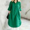 Damen Sommer Baumwolle Leinen Hemdkleid Lässig Kurzarm Revers Knopfleiste Locker Einfarbig Midi Kleid für den täglichen Gebrauch