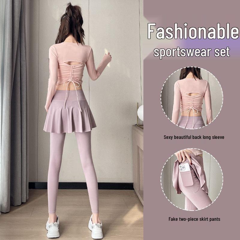 Women's 2024 Morning Run Sportswear Set: Fashion Yoga Outfit with High-End Fitness Skirt & Pants