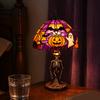 USB Powered Halloween Lamp Night Light, Stained Glass Lamp, Retro Gothic Glowing Low Energy with Warm Amber Purple, Tabletop Decor for