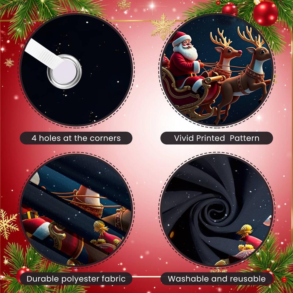 Christmas BackdropSanta Claus Holiday Banner Decorative Red Reindeer Sleigh for Christmas Party Winter Decoration Family