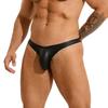 Herenondergoed, modieuze sexy patentlederen slip met lage taille, sexondergoed in grote maten.