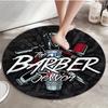Barber Shop Round Mat - Soft Polyester Neon Design with Scissors & Razor, Perfect for Home, Office & Outdoor Decor
