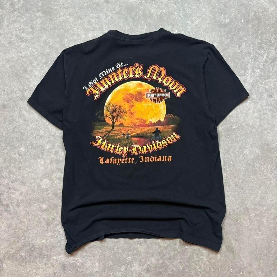 Harley Davidson Hunters Moon Lafayette Indiana black tee Unisex T-Shirt XXXXL