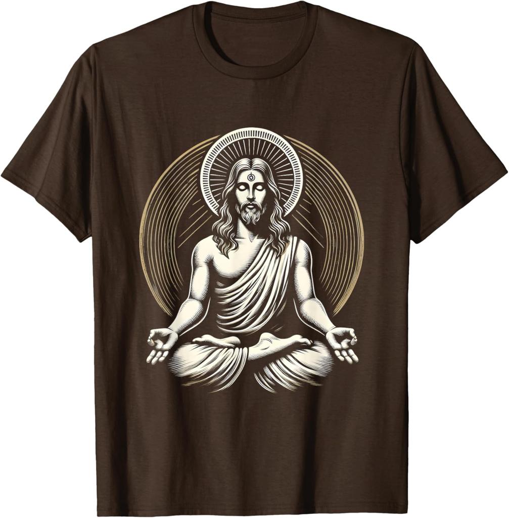 Jesus Meditating Spiritual Zen Graphic Tee Men's Cotton Casual Short Sleeve T-Shirt