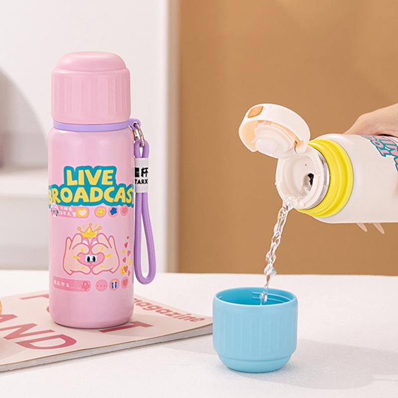 New Cute Graffiti Thermos Cup High Value Girls Large Capacity Children's Kettle Will Carry Rope Tea Water Cup