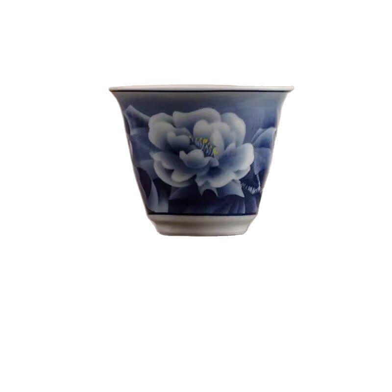 Blue And White Hibiscus Flower Master Cup Single Cup Ceramic Household Kung Fu Tea Set Tea Cup Personal Tea Cup Single Cup Tea Cup