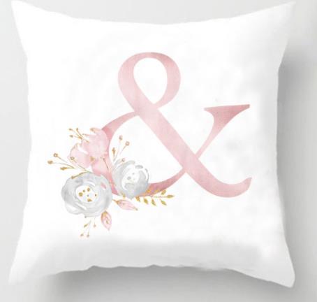 Pink Letter Decorative Floral Pillow Gold Alphabet Cushion for Sofa Polyester Pillowcase Decoration Salon
