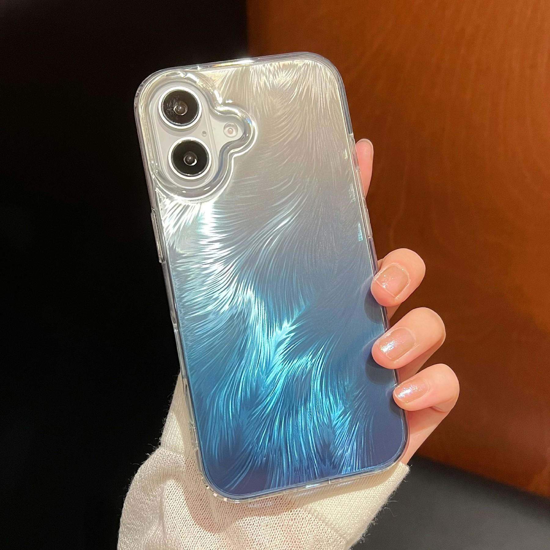 

For iPhone 16 Plus Case Fox Tail Pattern Hot Stamping Electroplating Soft TPU Phone Shell Blue