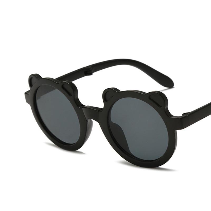 Foldable Round Bear Sunglasses For Girls Boys UV400 Protection Vintage Classic Style With Case Portable Eyewear