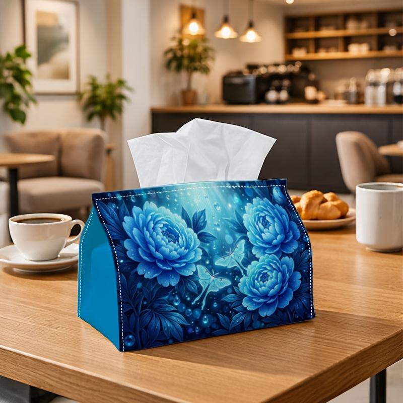 1pc Mystical Blue Peony Tissue Box - Navy Magical Dreamy Napkin Storage Box, Suitable for Rolls/facial Tissues/single Sheets,Two Sizes Available for H