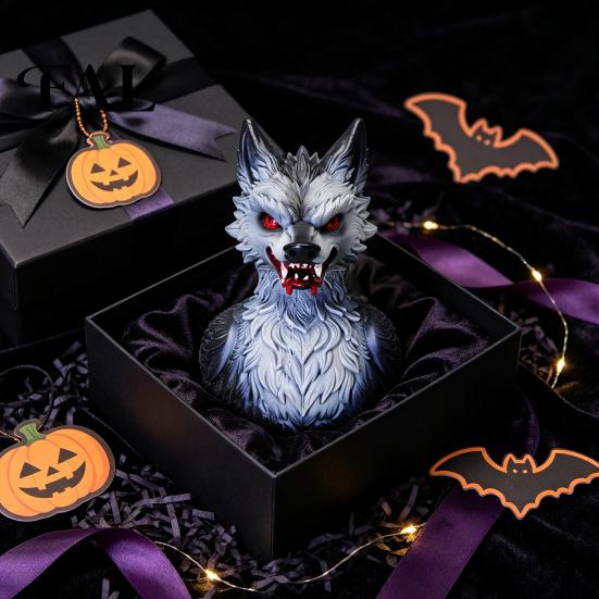 Dark Style Resin Desktop Decor 3D Printed Wolf Duck Collectible Figurine, Halloween Striking Wildlife Desk Decor, Curiosity Lovers Items Statue