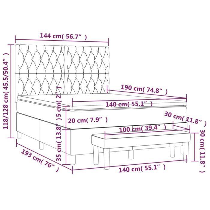 3136831 vidaXL Lit à sommier tapissier avec matelas Noir 140x190 cm Tissu