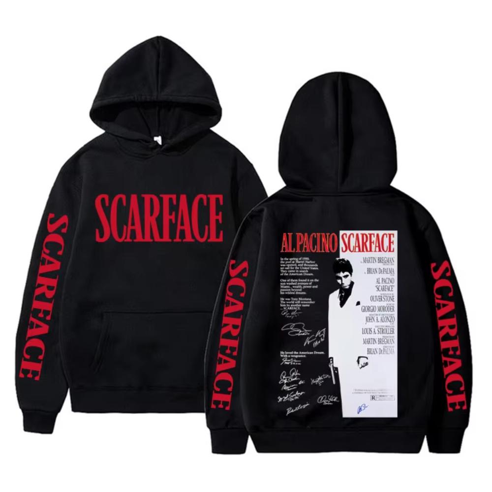 90s Classic Gangsters Movie Scarface Merch Hoodie Vintage Tony Montana Al Pacino Sweatshirt Oversized Tracksuit S