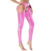 Womens Wet Look High Waist Cutout Leggings Crotchless Open Butt Patent Leather Skinny Pants Clubwear