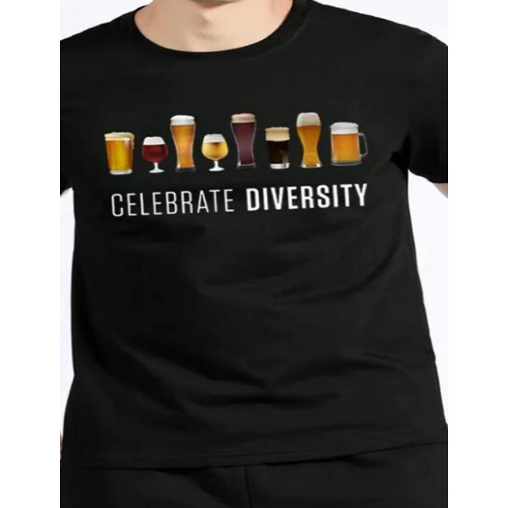 2023 New Men's 100% Cotton Hip Hop Fashion Leisure Fun Beer Print Pattern High Quality Comfortable Top Street Fitness