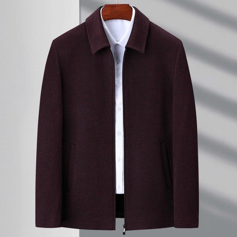 Wool Jacket Men's Autumn and Winter Wool Solid Color Lapel Top Middle-aged and Elderly Dad Casual Leader Cadre Jacket