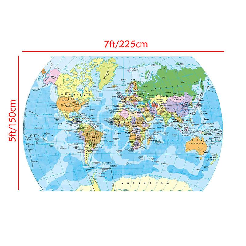 Spanish World Map Poster Large Wall Art Decorative Educational Map for School Home Office Study