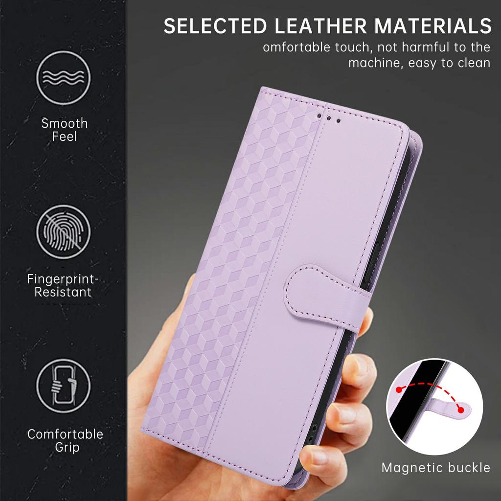 For iPhone 17 Air Case 3D Rhombus Grid Imprinted Wallet Leather Phone Cover with Lanyard