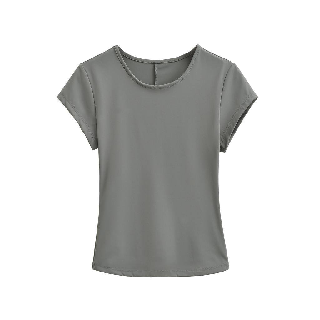 Crew neck short-sleeved T-shirt women's summer new American Spice Girl solid color slim-fitting and thin bottoming shirt sports top