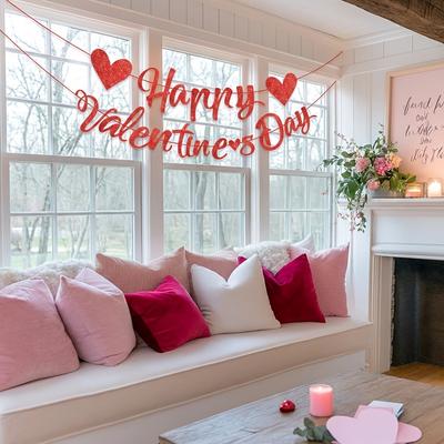1 Striscione a Cuore Rosso per San Valentino - Ghirlanda a Cuori Rossi Scintillanti - Adatto per Feste a Tema San Valentino, Feste di Compleanno, Feste di Anniversario