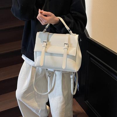 Retro College Style Large-capacity Handbag Women's 2025 Spring New Korean Version Solid Color Backpack Texture Messenger Bag