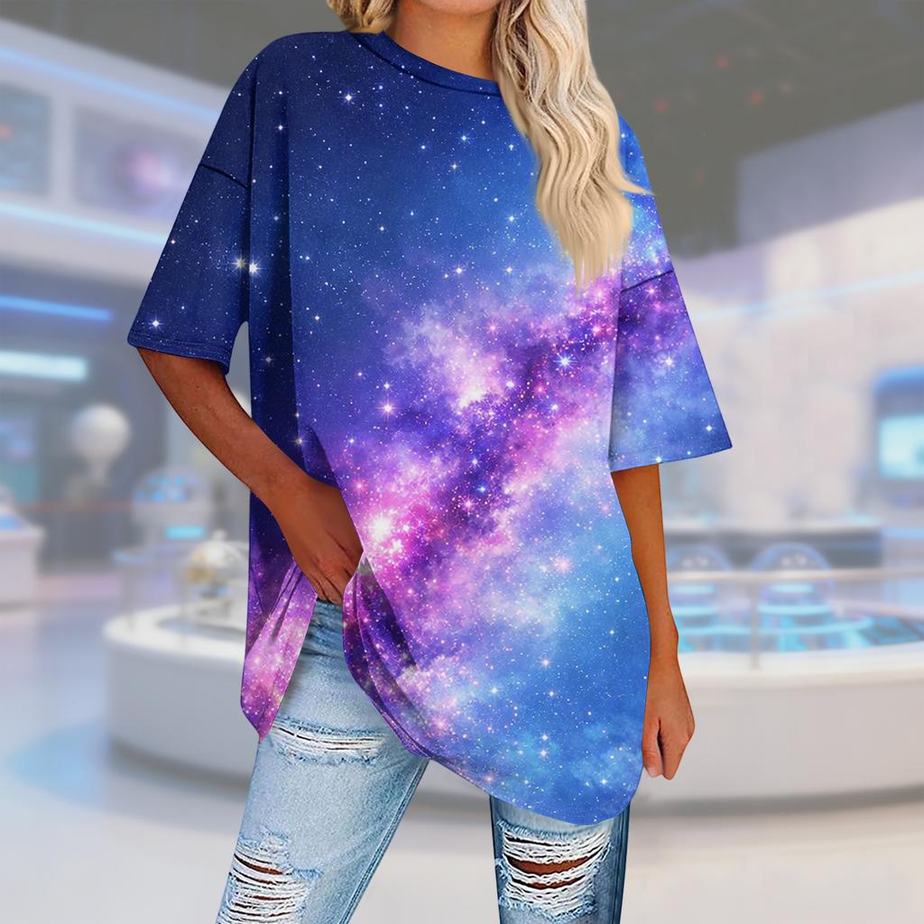 T-shirt de Manga Curta Casual com Estampa Moderna de Gola Redonda para Mulheres e Homens
