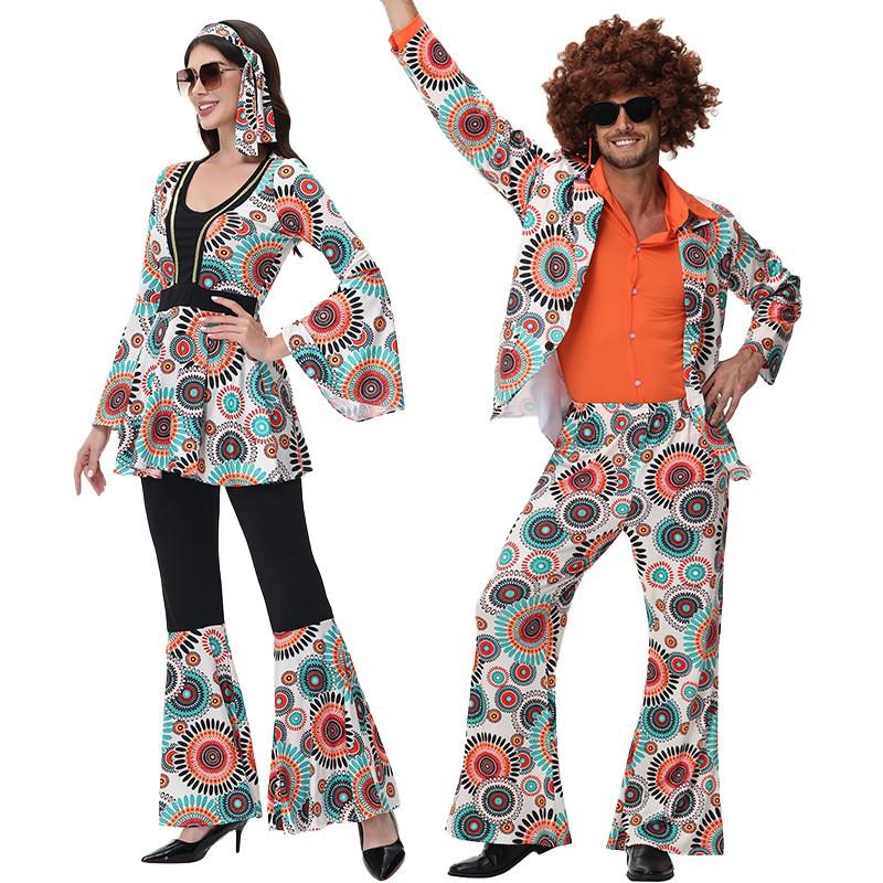 Hippie Halloween Costume Women Men 70s Disco Outfit Retro Party Couple Cosplay Stage Wear