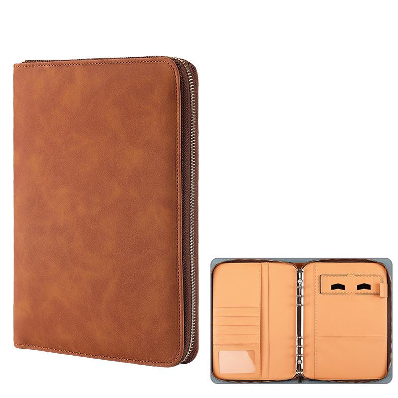 A5 Business Portfolio Notizbuch Loseblatt Ringordner Reißverschluss Tablethülle PU-Abdeckung für Meeting Reise Organizer Spiralgebunden Geschenk