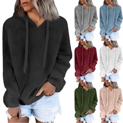 Women's Fashionable Warm Fleece Solid Color Hoodie Zipper Pocket Casual Sweatshirts