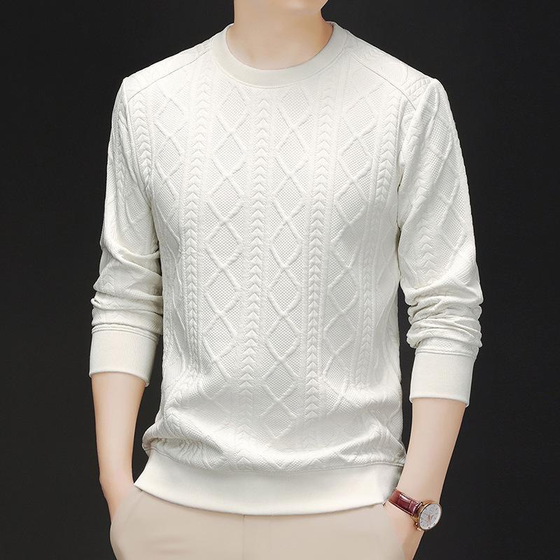 Men's Solid Color Pullover Sweater - Long Sleeve, Casual Round Neck T-Shirt