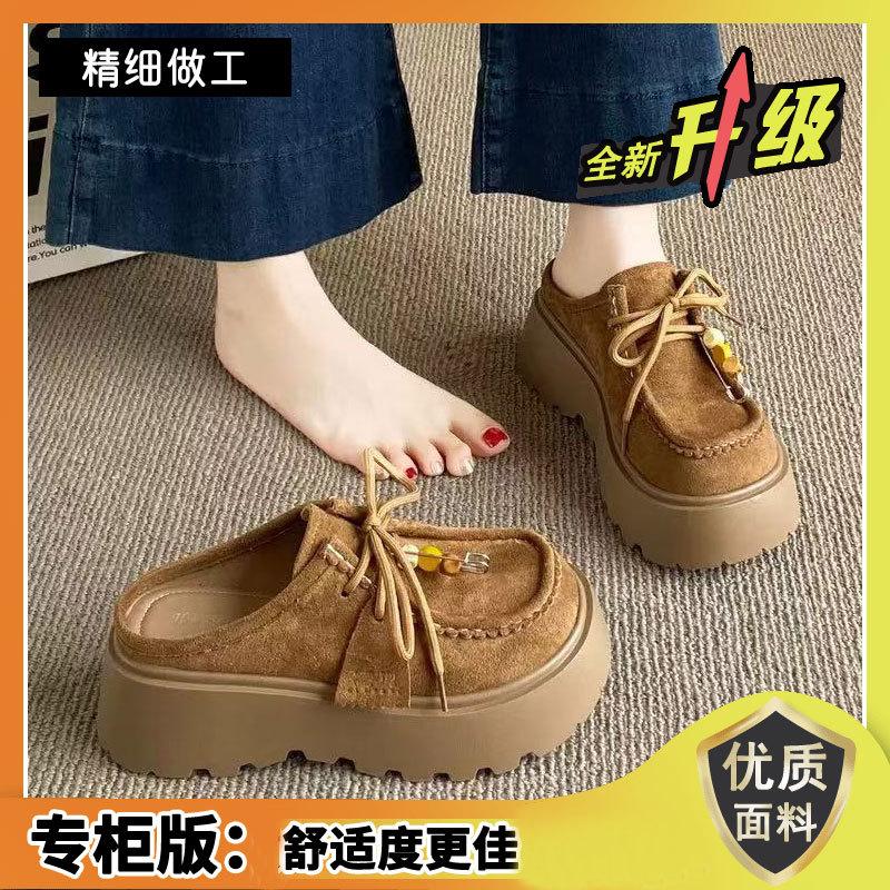 Baotou half slippers women's platform 2025 new height-increasing Boken slippers retro ethnic style one-pedal lazy shoes