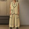 INCERUN Men Outfits Stitching Sleeveless Waistcoat Long Pants Loose Sets