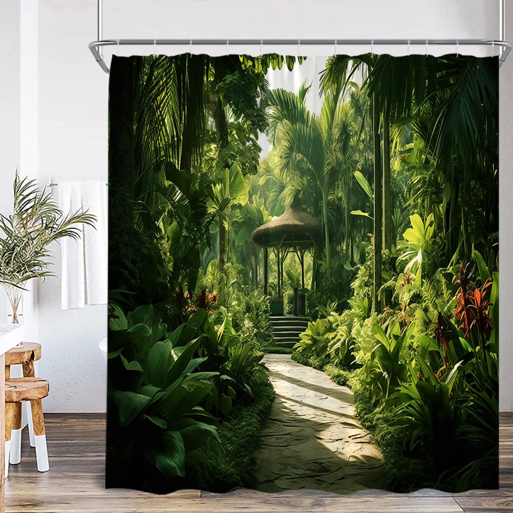 Nature Landscape Showewer Curtains Forest Green Plant Trees Bathroom Curtain Polyester Fabric Bath Decor for Home