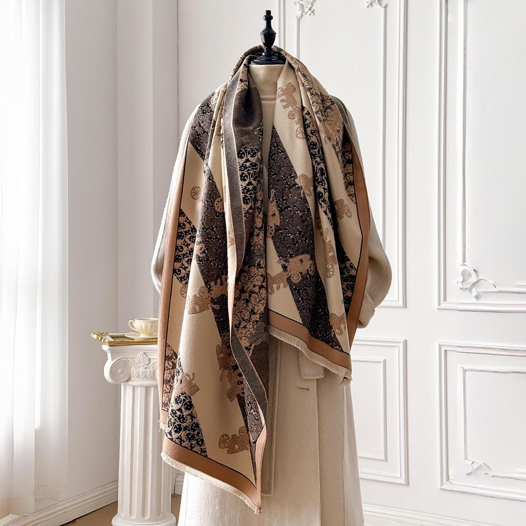 New Luxury Design Winter Two-Sided Cashmere Jacquard Scarves High Quality Women Thicken Wrap Shawl Ladies Wool Pashmina Scarf