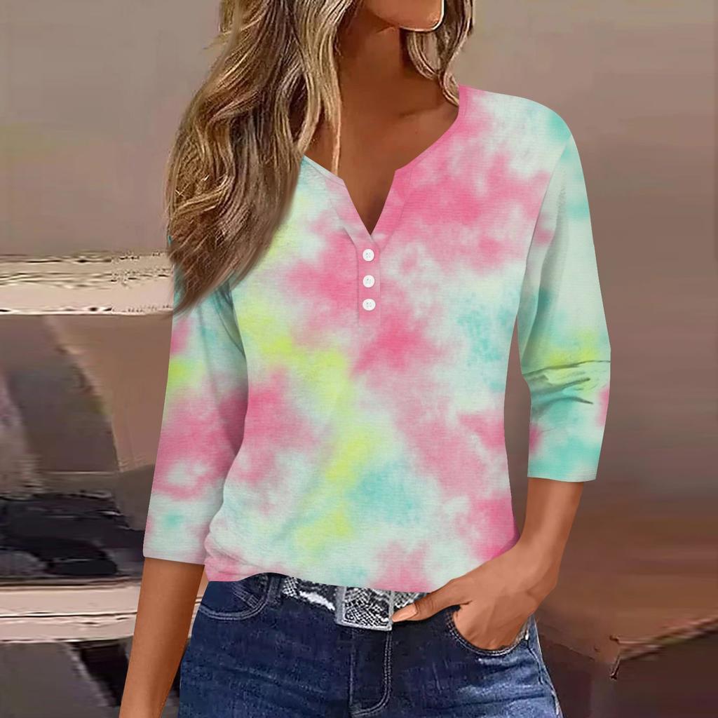 Dámské tričko Tričko Potisk Tlačítko 3/4 rukáv Denní víkend Móda Basic s výstřihem do V Regular Top