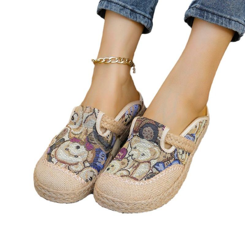Women's Embroidered Linen Flats, Low Cut Casual Ethnic Style Summer Shoes