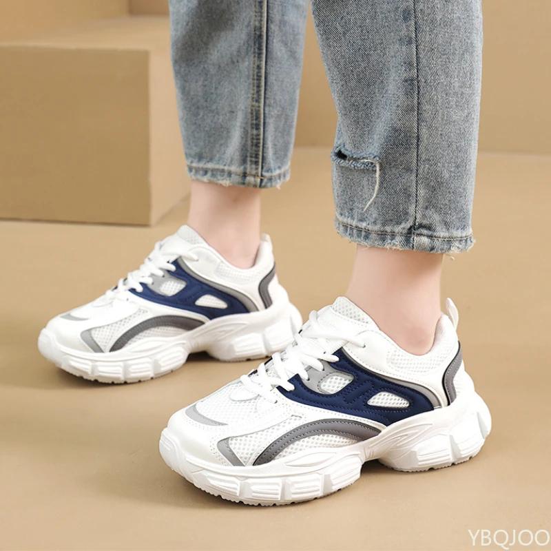 Fashion Women's Thick Soled Sneakers Fashion Comfortable Dad Shoe Casual Lace Up Mesh Shoes Light Breathable Ladies Shoes Zapatos Mujer