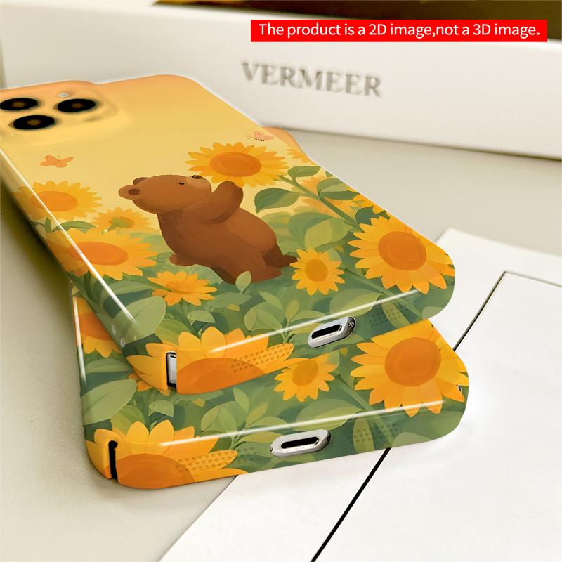 2DFlat Cute Bear In Sunflower Field Phone Case All Inclusive Film Hard iPhone Case, Compatible with iPhone 18 Pro Max 17 16 15 14 13 12 11
