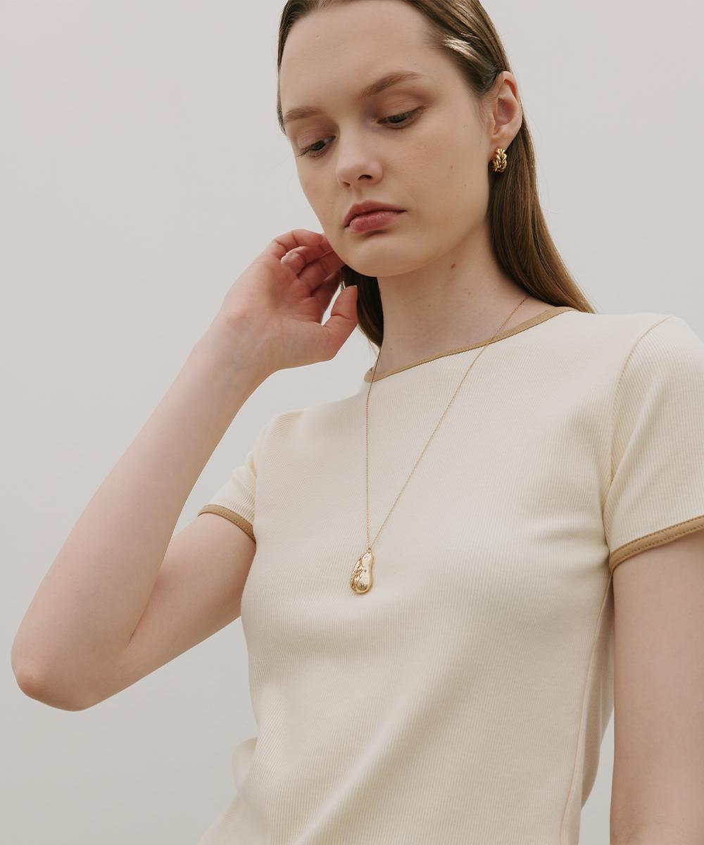 320 Showroom Ribbed Color-Blocked Short Sleeve T Cream One Size
