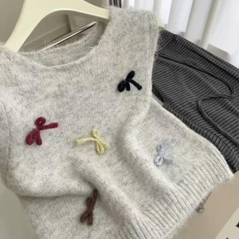 Autumn new large size vest women's crew neck bow design top