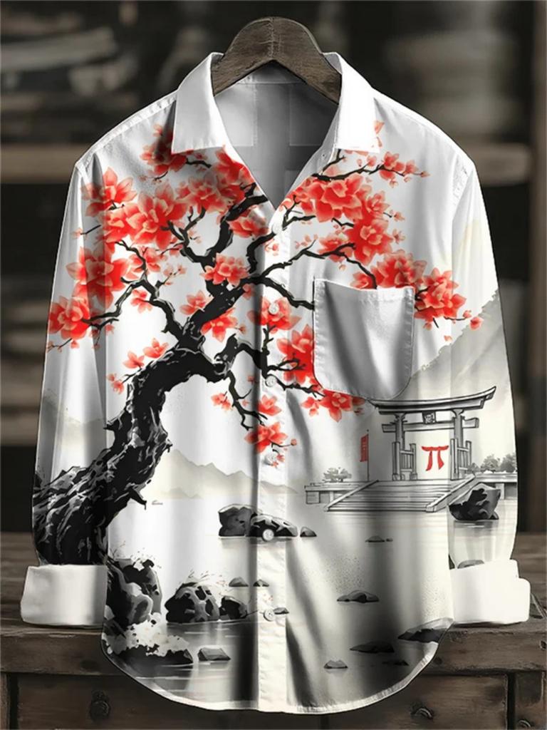 Fashion essential! Abstract print long-sleeve shirt, stylish casual wear for men